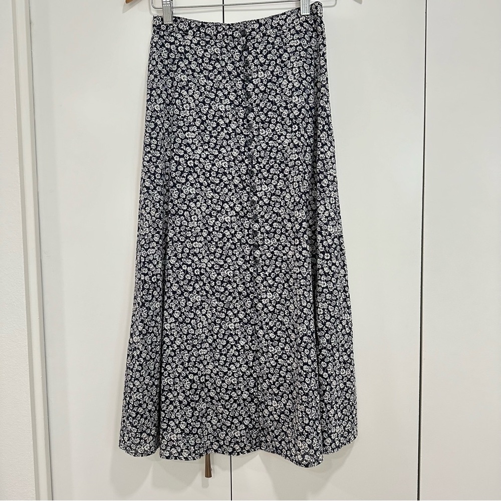 & Other Stories Cotton Navy Floral Midi Skirt 34/US2 - Picture 7 of 10